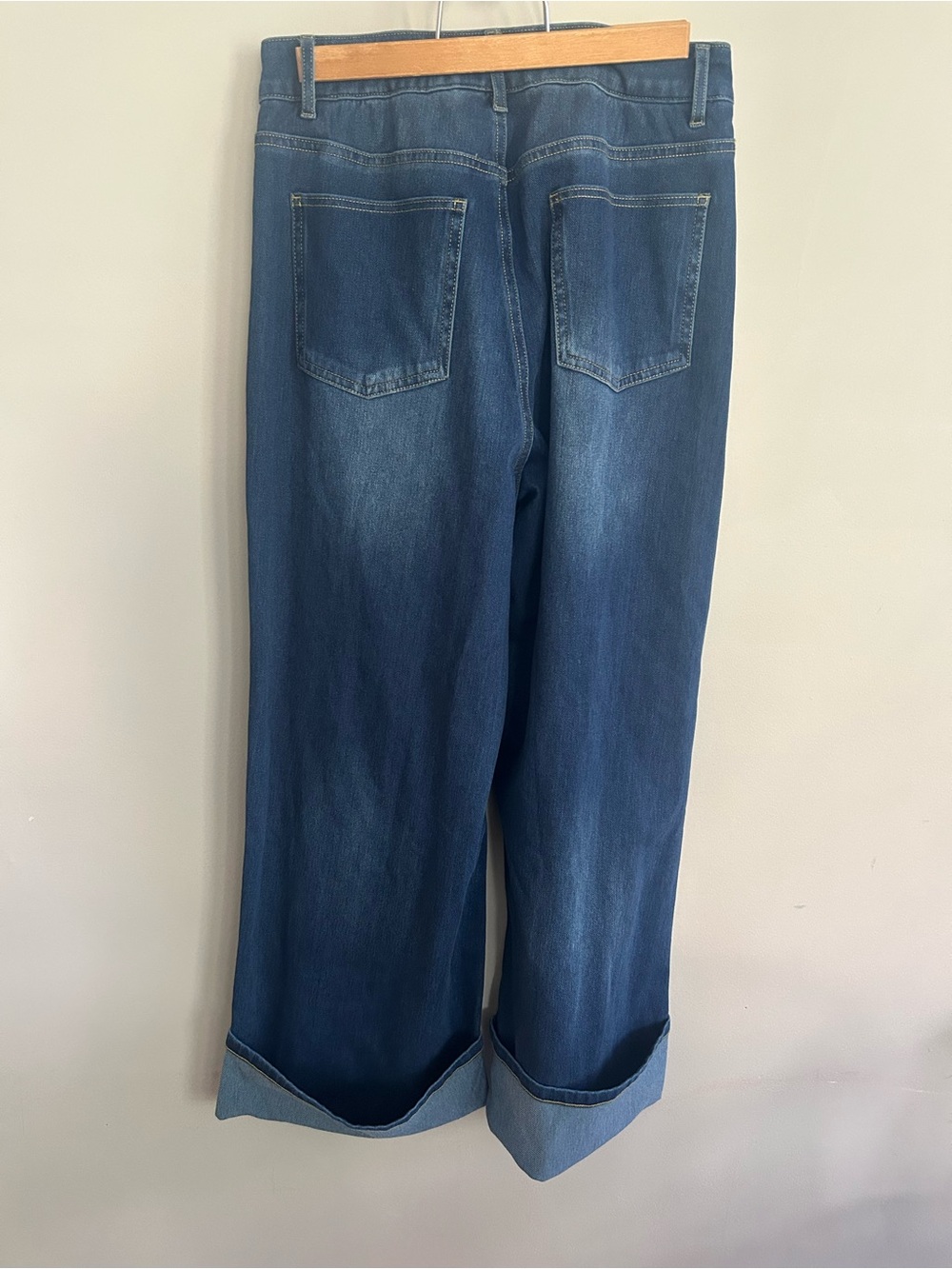 HALARA Flex High Waisted Wide Leg Rolled Hem Jeans- Knit Denim, Small Petite - Picture 7 of 12